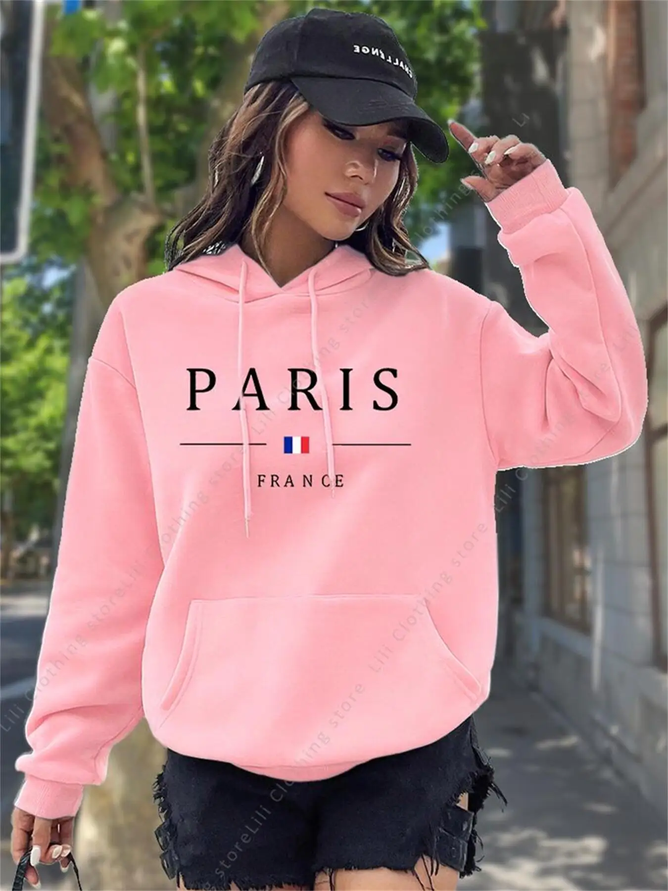 Winter Clothing Drawing - PARIS Grafik Harfli Kapüşonlu Üstler Kadın